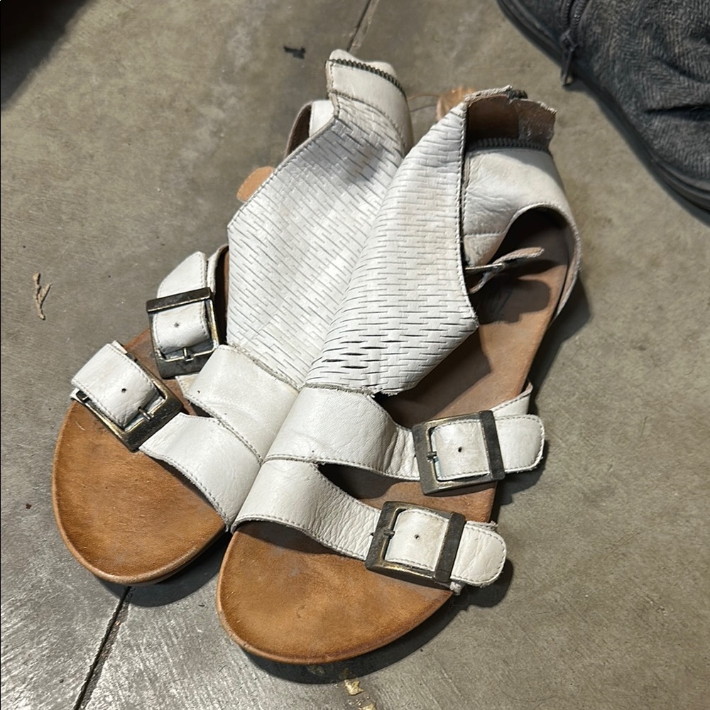 Miz Mooz White and Brown Sandals with Adjustable Straps